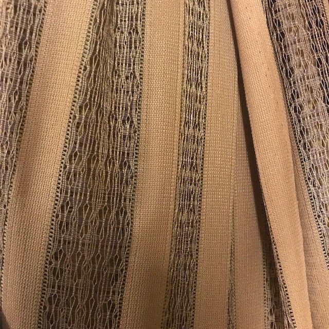 CURTAIN, Pair 1970s Brown Stripe Weave 2.2m 2.3m drop